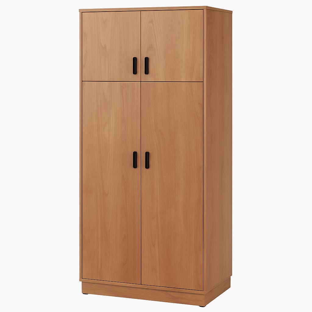 Four-door natural wood wardrobe for dormitory student storage