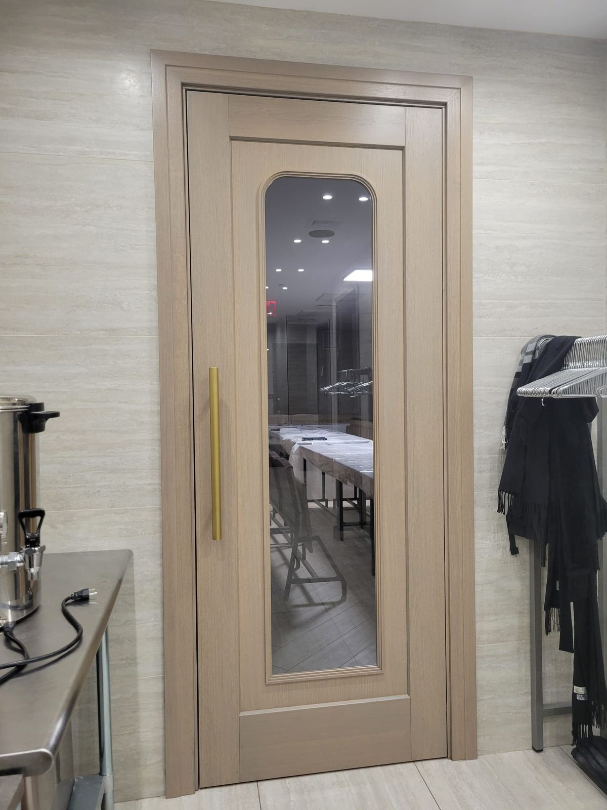 Custom interior door with arched glass